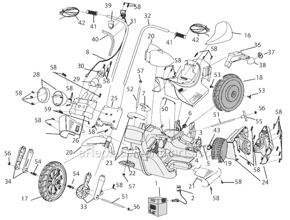 Page A Diagram and Parts List for B3160  Power Wheels Ride-On Motorcyles